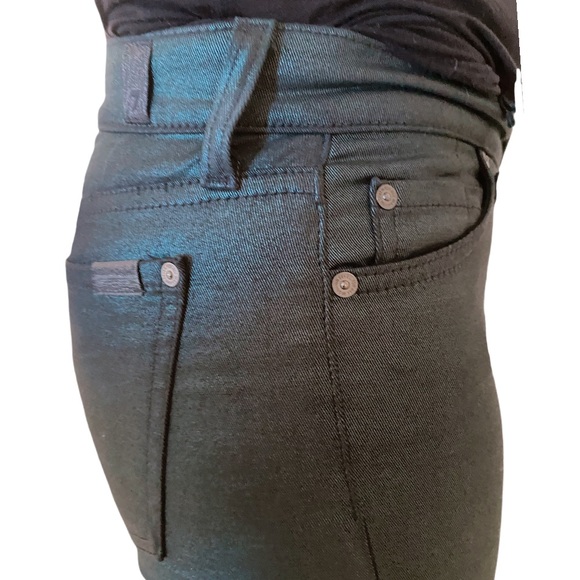 7 FOR ALL MANKIND Women Ankle Skinny Emerald Metallic Jeans Size 27 - Picture 5 of 11